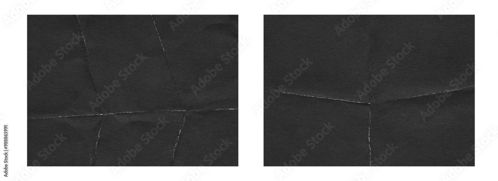 Fototapeta premium Set of Folded paper horizontal textures, old retro 90s black grunge texture for photo effect