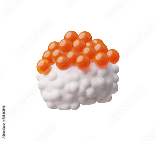 Vector 3D illustration of white sushi rice with red caviar on top.