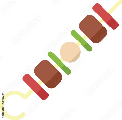 Skewer is holding meat and vegetables, ready for grilling