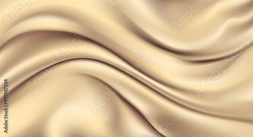 Elegant horizontal background with champagne color silk. Luxury satin fabric with folds