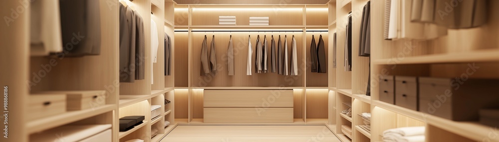 A Spacious And Well-Organized Modern Walk-in Closet.
A Spacious And Well-Organized Modern Walk-in Closet.