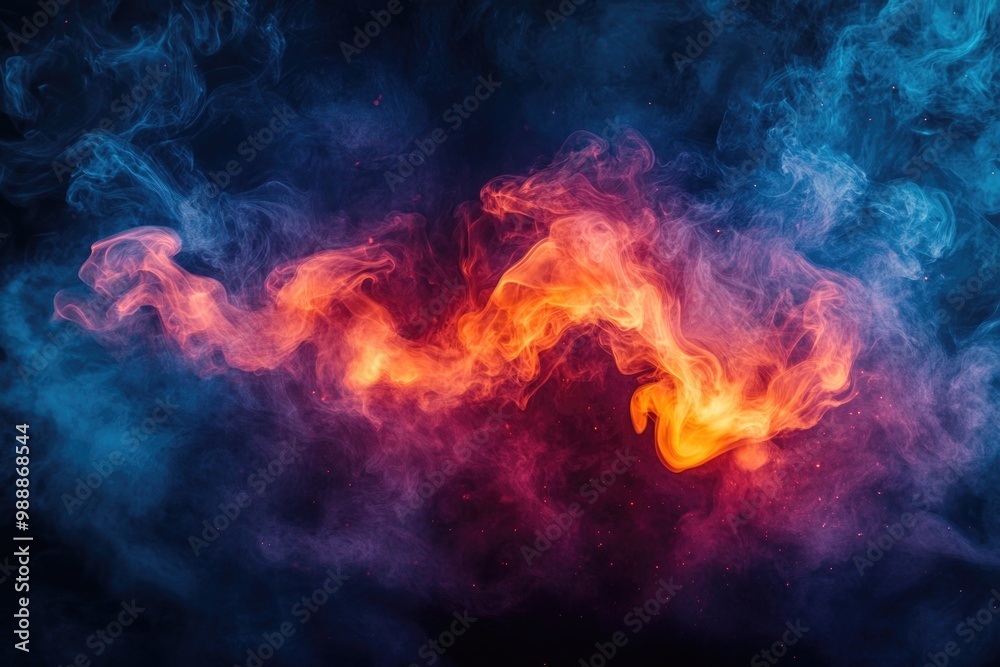 Dynamic Dance of Red and Blue Smoke: A Fiery Symbol of Energy and Opposing Elements Dynamic Dance of Red and Blue Smoke: A Fiery Symbol of Energy and Opposing Elements