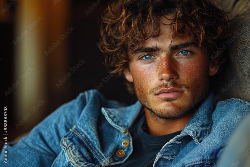 Contemplative Moments: A Young Man in a Denim Jacket Reflects on Life from His Cozy Couch Contemplative Moments: A Young Man in a Denim Jacket Reflects on Life from His Cozy Couch