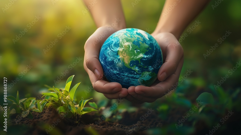 A pair of hands holding a globe, symbolizing care for the planet Earth. A pair of hands holding a globe, symbolizing care for the planet Earth.
