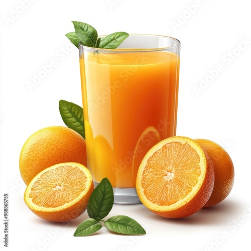 Fresh Orange Juice Surrounded by Juicy Oranges: Great for Wellness Campaigns photo