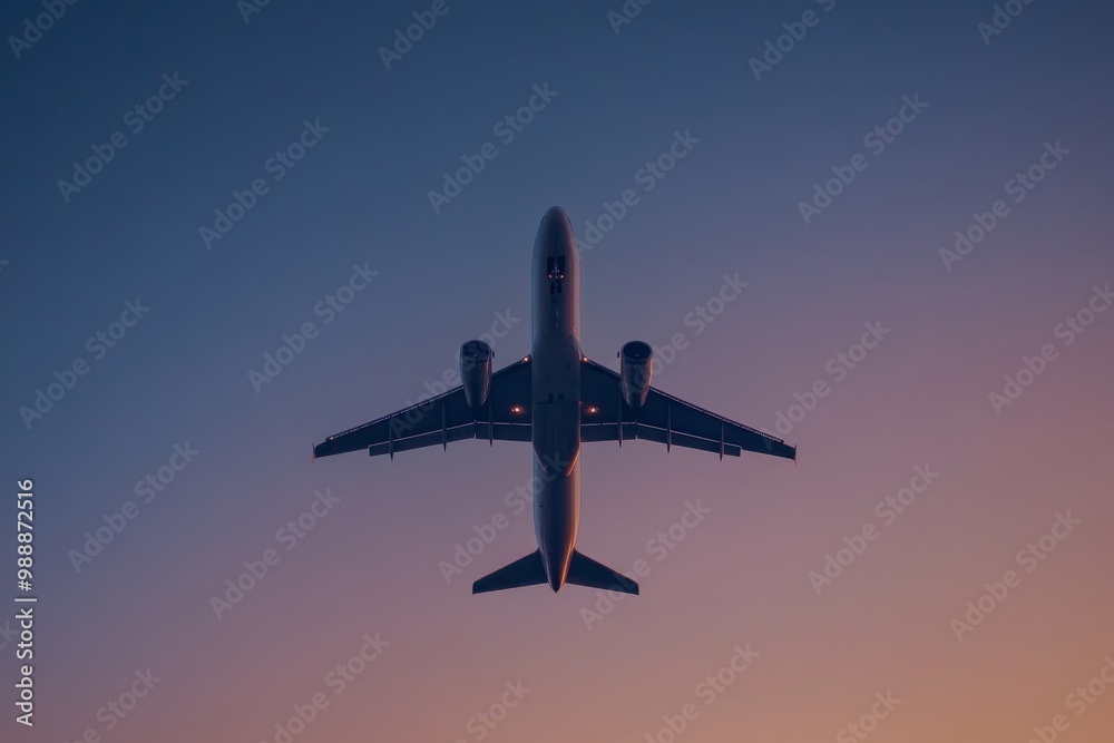 Fototapeta premium Airplane Silhouette Against a Sunset Sky