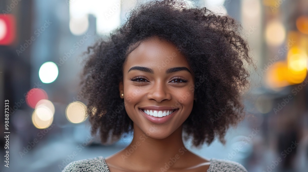 young joyful African American woman smiling in an outdoor city background with a relaxed expression and vibrant urban lifestyle highlighting happiness and beauty young joyful African American woman smiling in an outdoor city background with a relaxed expression and vibrant urban lifestyle highlighting happiness and beauty