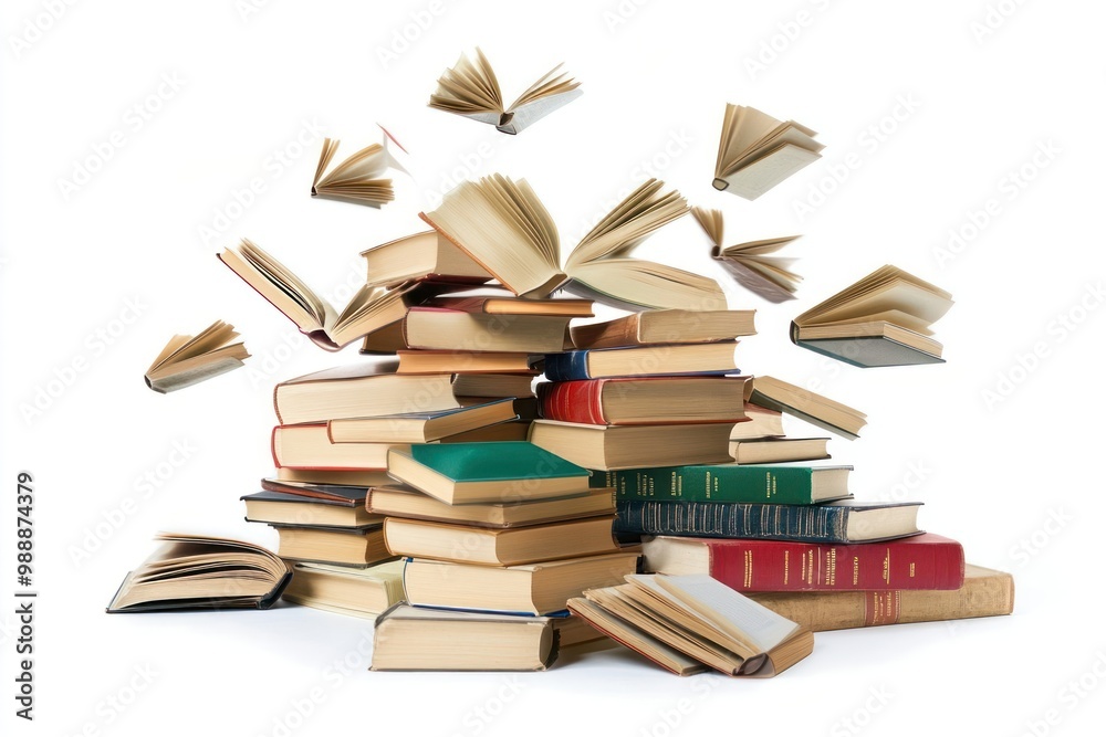 Small group books library flying pile. Small group books library flying pile.