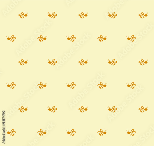 Repeatable pattern of small gold bees on light, pastel yellow background. Petite pattern, small and adorable. Simple design.

