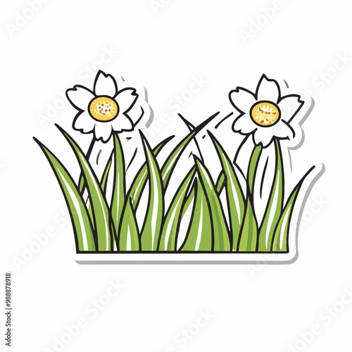 Sticker design with grass flower on a isolated white background (30)