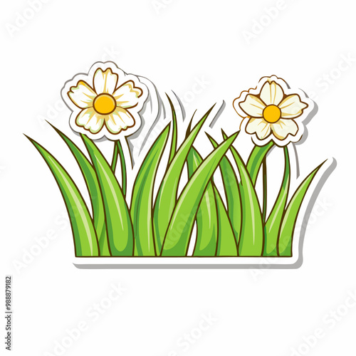 Sticker design with grass flower on a isolated white background (5)