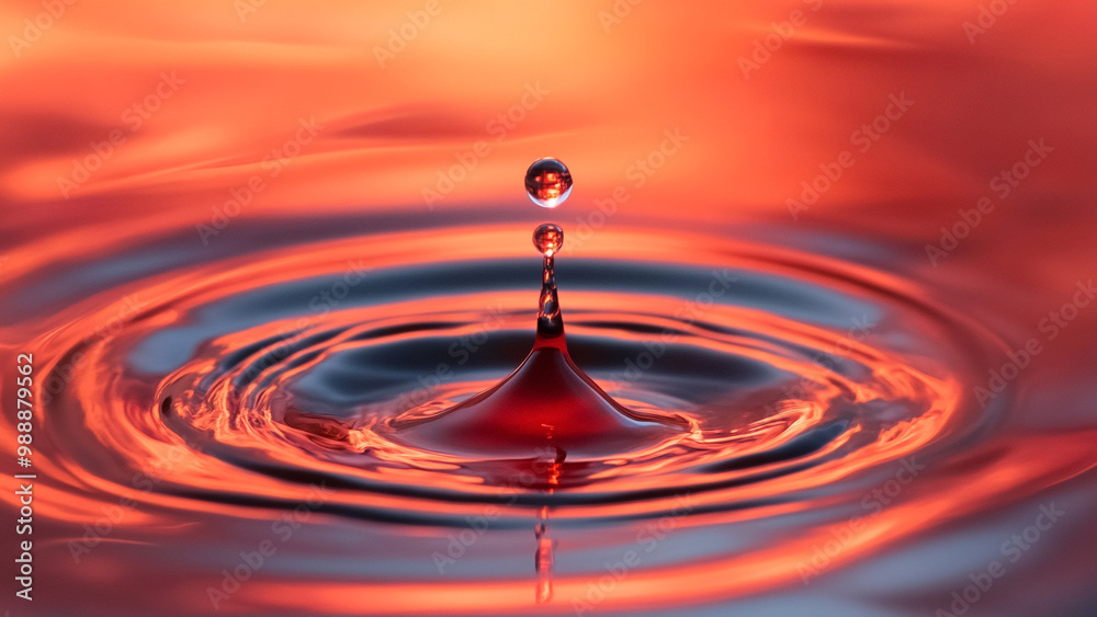 A solitary droplet of red dye touching the water's surface A solitary droplet of red dye touching the water's surface