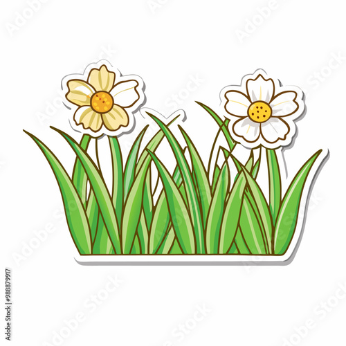 Sticker design with grass flower on a isolated white background (19)