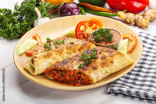 Mexican cuisine - chicken burrito with beans