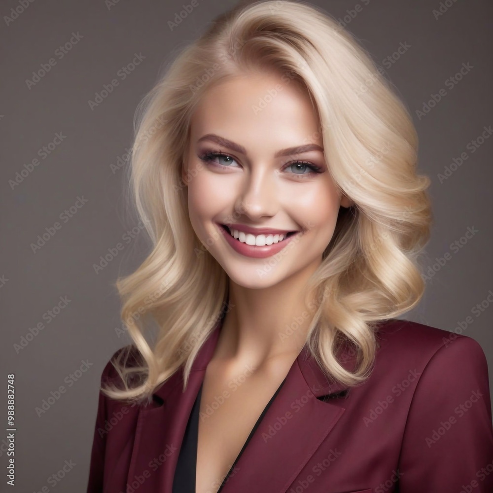 Blonde Frau im bordeaux Kostüm Blonde Frau im bordeaux Kostüm