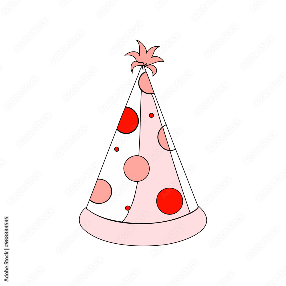 A simple vector illustration of a party hat decorated with red polka dots. Ideal for birthday party invitations, celebration graphics, and event decorations... A simple vector illustration of a party hat decorated with red polka dots. Ideal for birthday party invitations, celebration graphics, and event decorations...