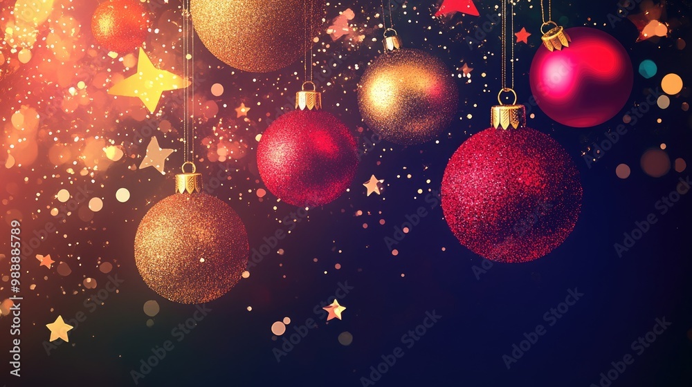 Joyful and festive background featuring decorative Christmas balls and stars creating a cheerful atmosphere for holiday celebrations and greeting card templates AI generated design Joyful and festive background featuring decorative Christmas balls and stars creating a cheerful atmosphere for holiday celebrations and greeting card templates AI generated design