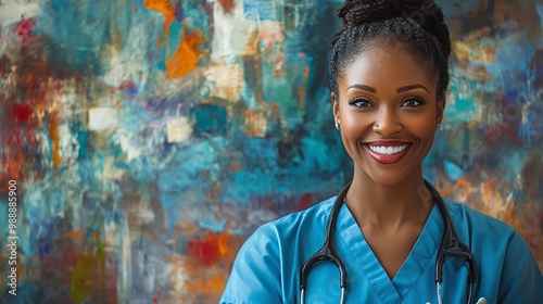 professional african american nurse with a stethoscope in a healthcare setting her warm and caring demeanor reflecting her commitment to patient care and the diversity of nursing professionals photo