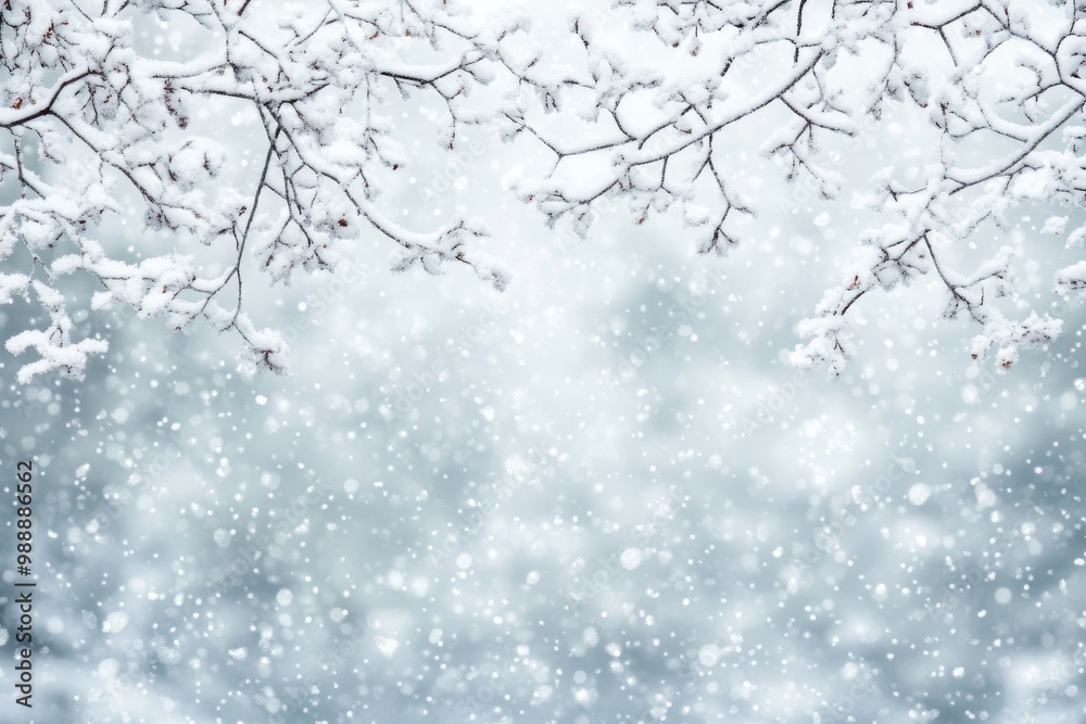 Snow-Covered Branches Against a Snowy Background Snow-Covered Branches Against a Snowy Background