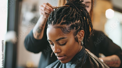 Professional Hair Stylist Skillfully Weaving Black Dreadlocks for a Stunning Look