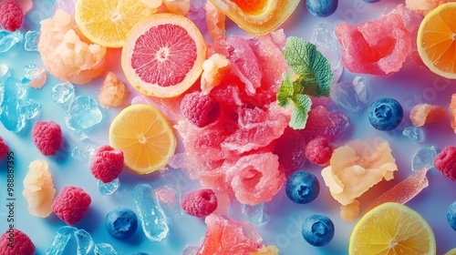 Vibrant Collage of Fresh, Collagen-Rich Foods  A Visual Feast of Citrus, Berries, and Gelatinous Delights photo