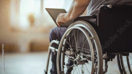 Person sitting in a wheelchair reviewing disability insurance documents on a tablet