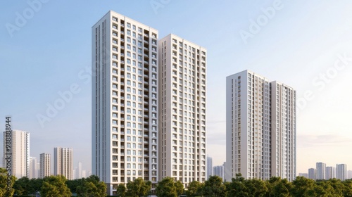 High-rise residential building in a cityscape with a mix of modern apartments and urban living