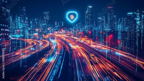 A striking image of a futuristic cityscape featuring advanced AI-powered systems  showcasing a blend of technology and urban architecture.