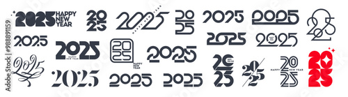 Set of 2025 new year logo. Number of year text design. Design elements for greeting card, invitation, calendar, etc.