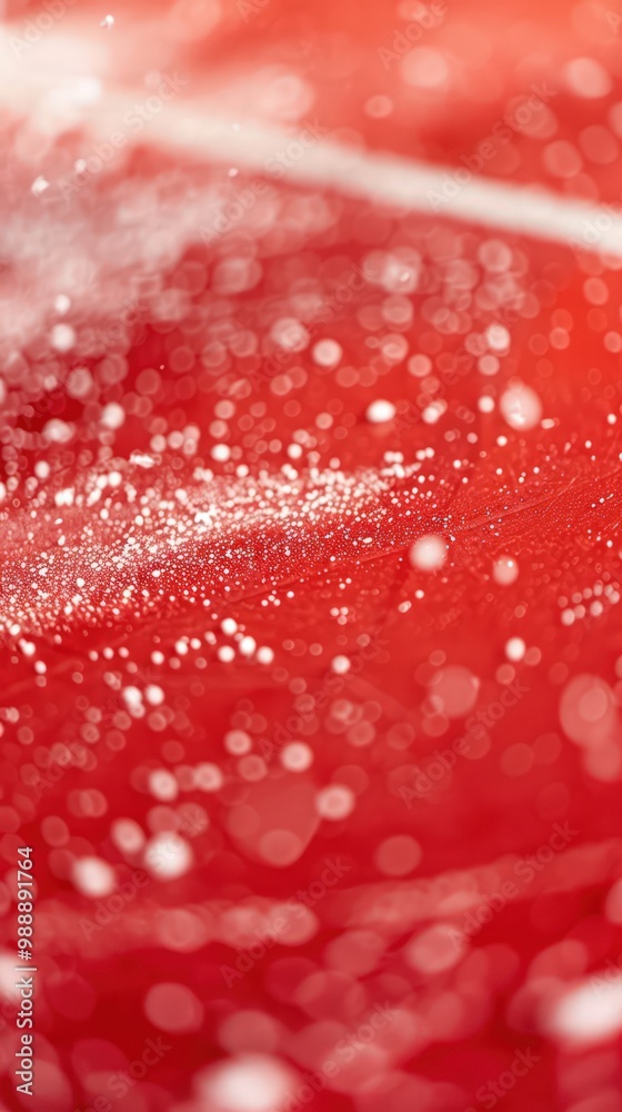 Close-up of red hockey rink, defocused white particles, sharp and clear