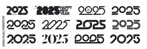 Set of 2025 new year logo. Number of year text design. Design elements for greeting card, invitation, calendar, etc. Vector illustration.