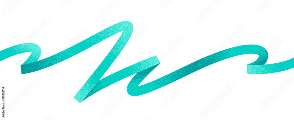 Fototapeta premium Turquoise curly ribbon. Squiggle bold line with grainy texture. Vector illustration. Design element.