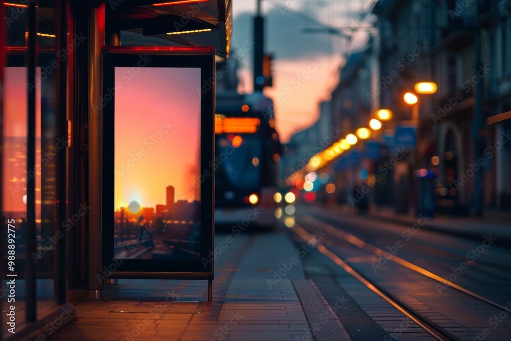 Citylight Poster on Tram Stop Mockup Citylight Poster on Tram Stop Mockup