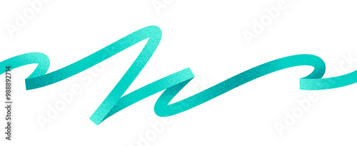 Turquoise curly ribbon. Squiggle bold line with grainy texture. Vector illustration. Design element.