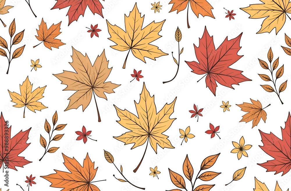 Seamless pattern with leaves and berries, autumn, textile and paper pattern, holiday background, pattern, banner, thanksgiving, halloween, nice, AI art work