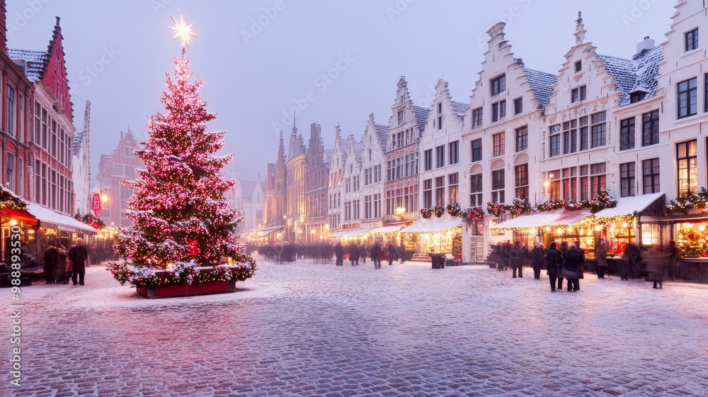 Obraz premium christmas grote markt, festive holiday decorations