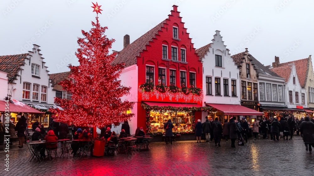 Naklejka premium christmas grote markt, festive holiday decorations
