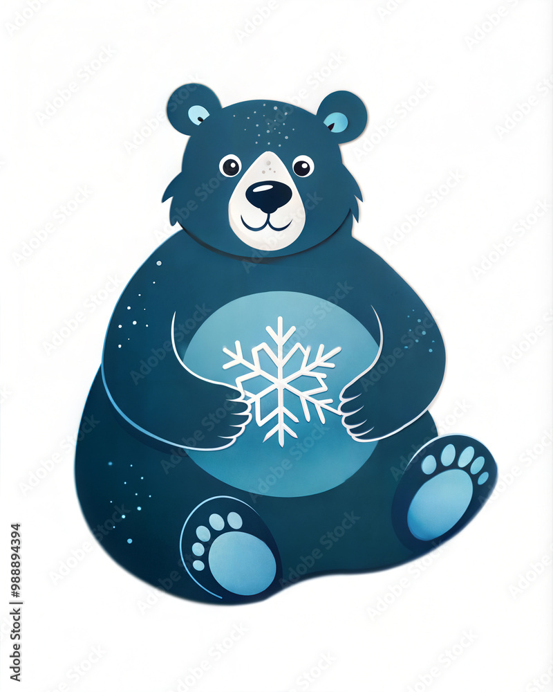 Fototapeta premium A large cute cartoon bear with a white snowflake