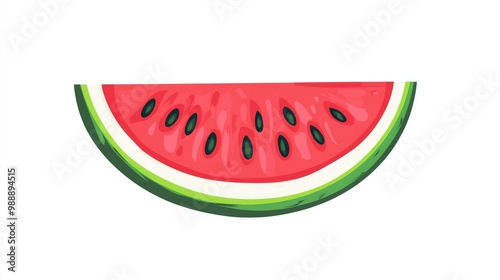 Flat style illustration of a watermelon slice on a white background showcasing a 3 4 view