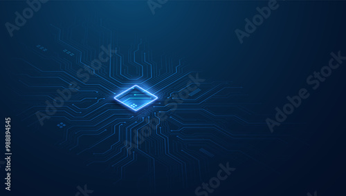 Abstract technology chip processor background circuit board and html code,3D illustration blue technology background vector.