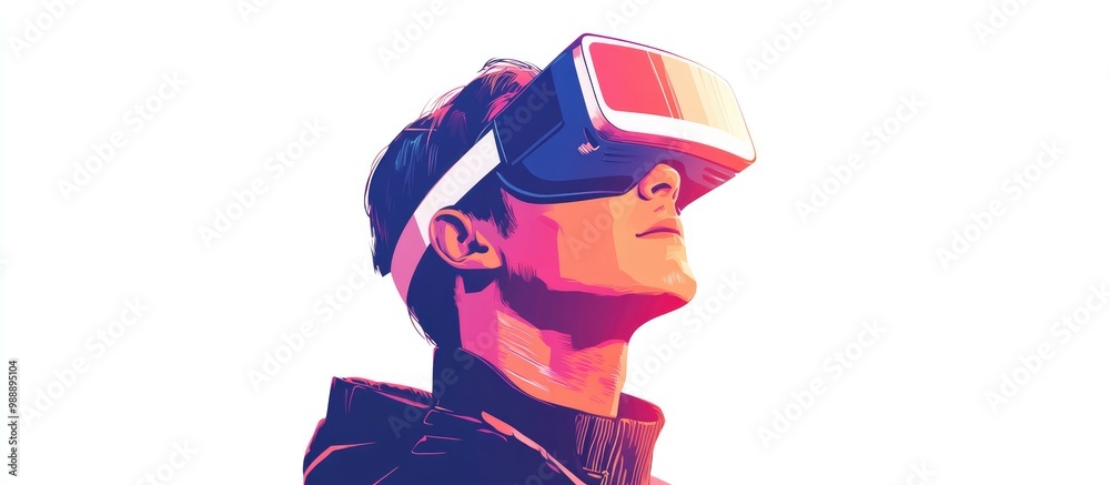 Man wearing VR glasses against a white background Engaged in augmented reality and cyberspace he demonstrates elements of video gaming or 3D filmmaking Man wearing VR glasses against a white background Engaged in augmented reality and cyberspace he demonstrates elements of video gaming or 3D filmmaking