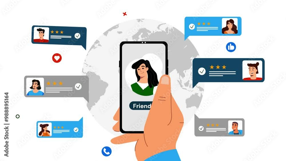 Animation Hand holding phone with short messages, icons and emoticons. Chatting with friends and sending new messages. Video flat cartoon animation design element. 4K video footage, alpha channel
Animation Hand holding phone with short messages, icons and emoticons. Chatting with friends and sending new messages. Video flat cartoon animation design element. 4K video footage, alpha channel