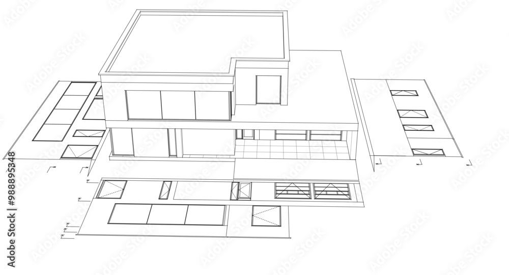 house architectural project sketch 3d illustration	
