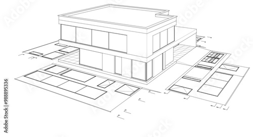 house architectural project sketch 3d illustration	
