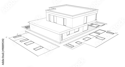 house architectural project sketch 3d illustration	
