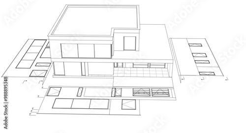 house architectural project sketch 3d illustration	
