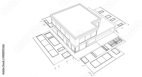house architectural project sketch 3d illustration	
