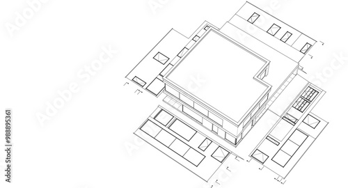 house architectural project sketch 3d illustration	
