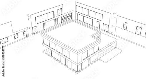 house architectural project sketch 3d illustration	
