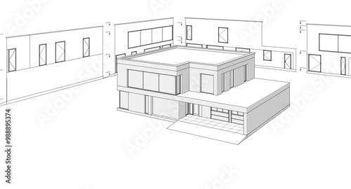 house architectural project sketch 3d illustration	
